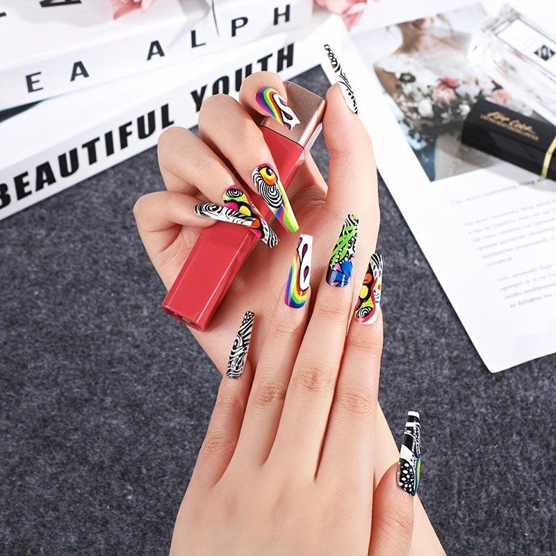 24 pcs Matte Long Ballerina Press On Nails with Swirl Designs