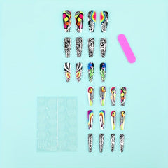 24 pcs Matte Long Ballerina Press On Nails with Swirl Designs