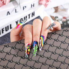 24 pcs Matte Long Ballerina Press On Nails with Swirl Designs