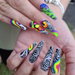 24 pcs Matte Long Ballerina Press On Nails with Swirl Designs