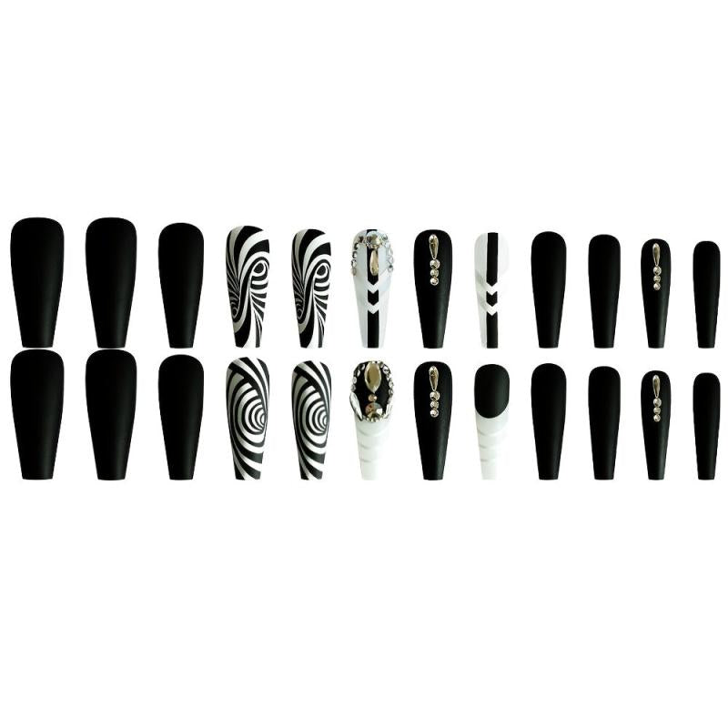 24 pcs Glossy & Textured Press On Nails with Designs for Women & Girls
