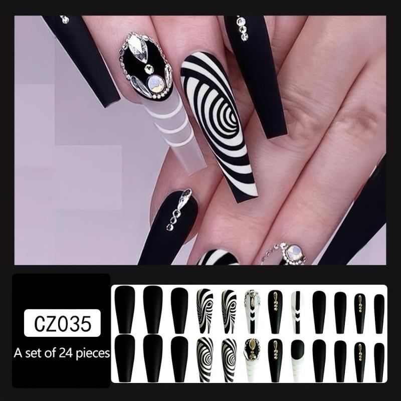 24 pcs Glossy & Textured Press On Nails with Designs for Women & Girls