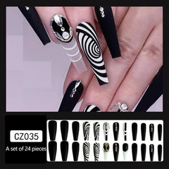 24 pcs Glossy & Textured Press On Nails with Designs for Women & Girls