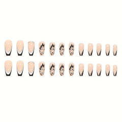 24 pcs Nude Coffin Ballerina Press On Nails with Butterfly Glitter False Nails