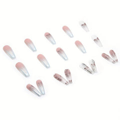 Gradient Coffin Press On Nails with Butterfly Rhinestones Glossy False Nails