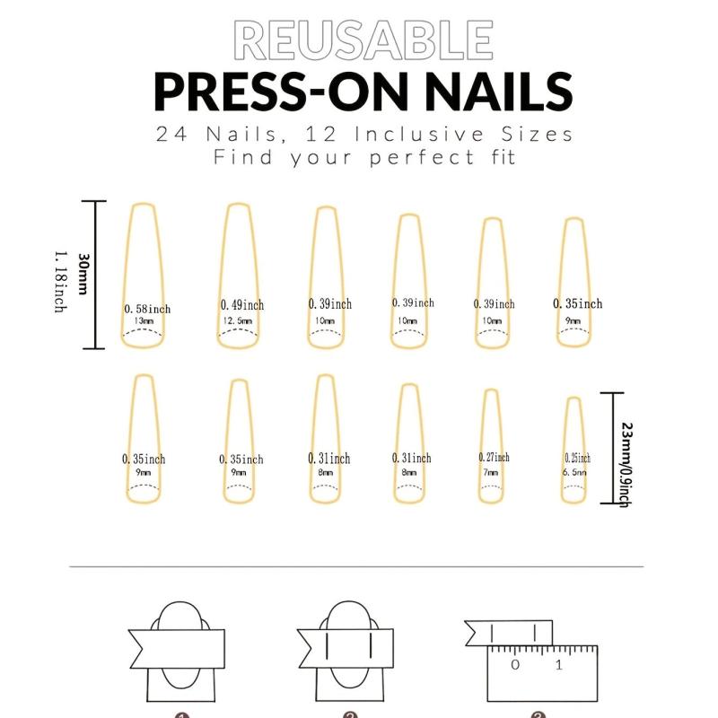Gradient Coffin Press On Nails with Butterfly Rhinestones Glossy False Nails