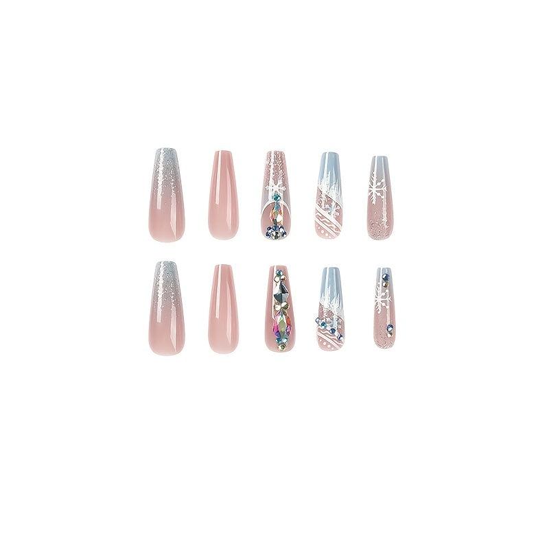 24Pcs Rhinestone Snow Pattern Press On Nails