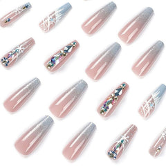 24Pcs Rhinestone Snow Pattern Press On Nails
