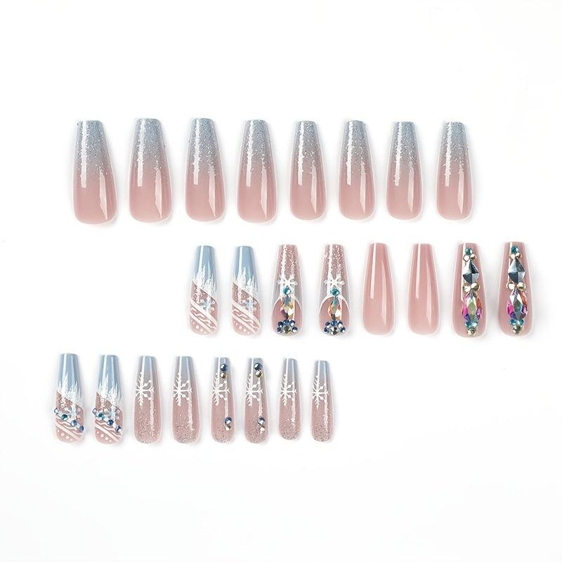 24Pcs Rhinestone Snow Pattern Press On Nails