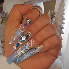 24Pcs Rhinestone Snow Pattern Press On Nails