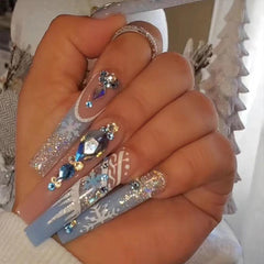 24Pcs Rhinestone Snow Pattern Press On Nails