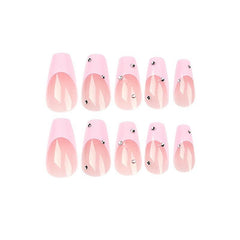 24 pcs Rhinestone Pink Tip French False Nails Medium Square