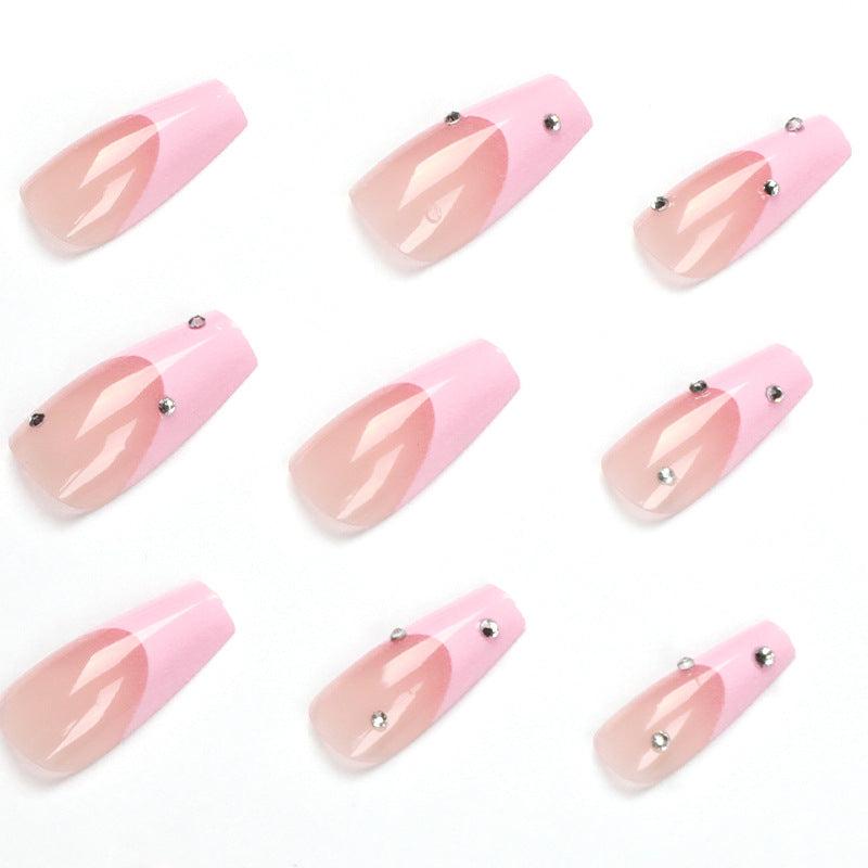 24 pcs Rhinestone Pink Tip French False Nails Medium Square