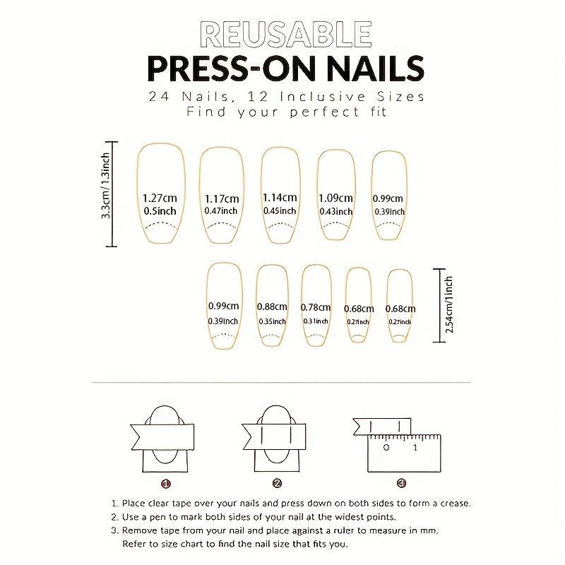 24pcs Sakura Glitter Press On Nails French Tip Pink Glossy False Nails