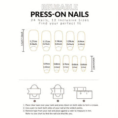24pcs Sakura Glitter Press On Nails French Tip Pink Glossy False Nails