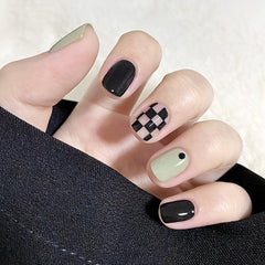 Glossy Ballerina Press On Nails - Checkboard Full Cover False Nails