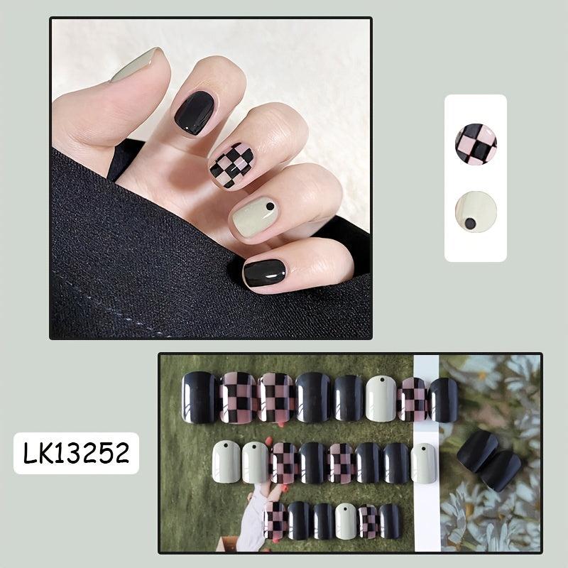Glossy Ballerina Press On Nails - Checkboard Full Cover False Nails