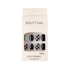 Glossy Ballerina Press On Nails - Checkboard Full Cover False Nails