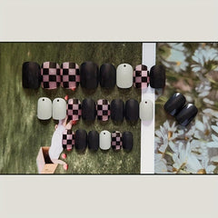 Glossy Ballerina Press On Nails - Checkboard Full Cover False Nails