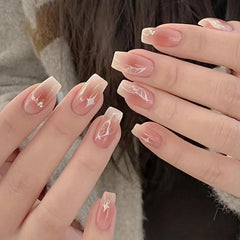 24pcs Rhinestone Butterfly Short Square Press On Nails with Star