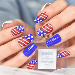24pcs Patriotic Press On Nails Coffin Shape Full Cover Acrylic Artificial Nails
