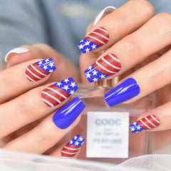 24pcs Patriotic Press On Nails Coffin Shape Full Cover Acrylic Artificial Nails