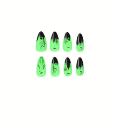 24pcs Luminous Green Edge French Press On False Nails Women Hallowe