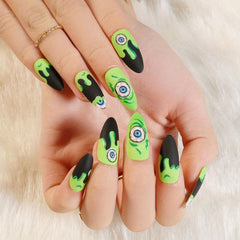 24pcs Luminous Green Edge French Press On False Nails Women Hallowe