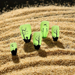 24pcs Luminous Green Edge French Press On False Nails Women Hallowe