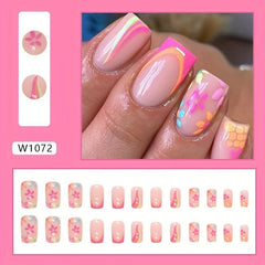 24pcs French Style Floral & Wavy Pattern Square Artificial Nail Set