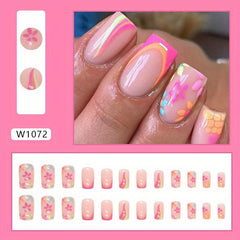 24pcs French Style Floral & Wavy Pattern Square Artificial Nail Set