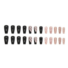 JIARUO Press On False Nails Medium Long Ballet Armor Plaid Glitter
