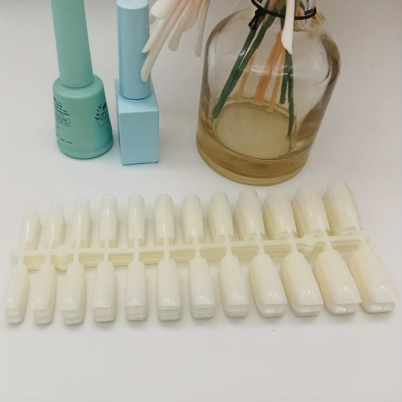 ABS Gel Nail Tips Milky Acrylic Nail Tips Medium Coffin Shape False Nail Tips