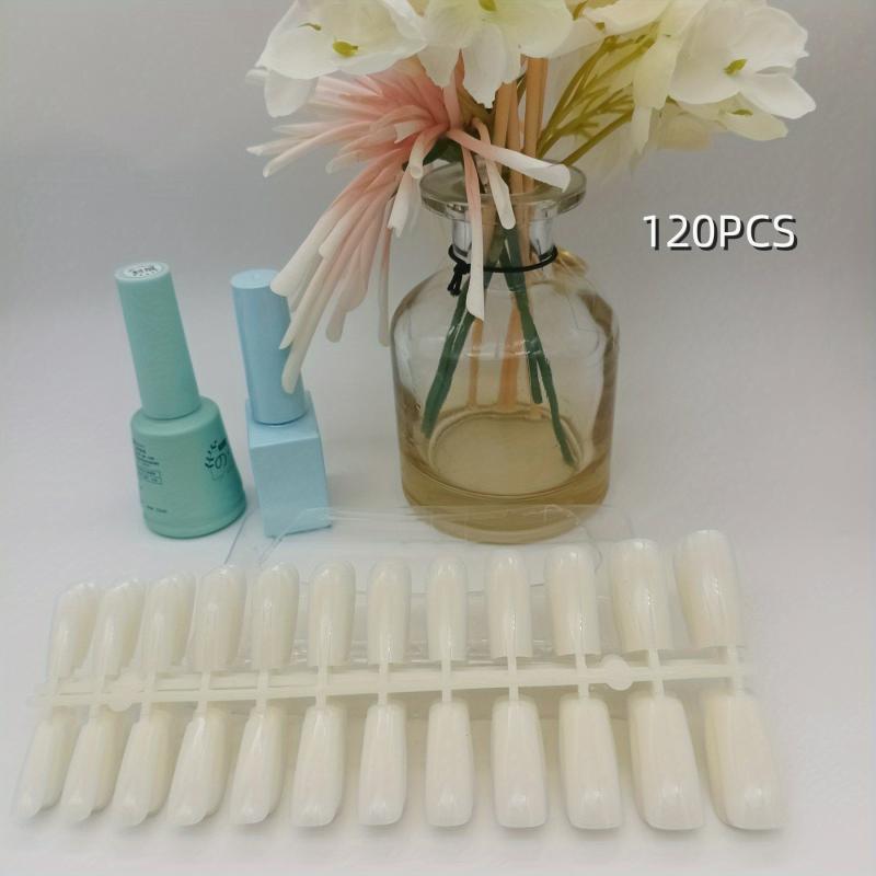 ABS Gel Nail Tips Milky Acrylic Nail Tips Medium Coffin Shape False Nail Tips
