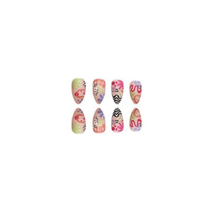 24pcs Matte Pink Swirl and Polka Dot Press On Nails Short Almond False Nails