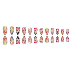 24pcs Matte Pink Swirl and Polka Dot Press On Nails Short Almond False Nails