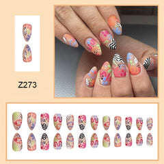 24pcs Matte Pink Swirl and Polka Dot Press On Nails Short Almond False Nails