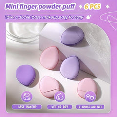 6pcs Finger Powder Puff Face Mini Makeup Sponge Puff With Strap