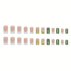 24pcs Butterfly Bubble Beads Press On Nails Medium Square False Nails Silver
