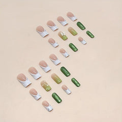 24pcs Butterfly Bubble Beads Press On Nails Medium Square False Nails Silver