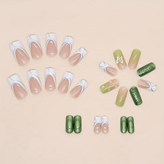 24pcs Butterfly Bubble Beads Press On Nails Medium Square False Nails Silver