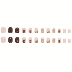 24pcs Brown Bear Press On Nails Glossy Full Cover False Nails