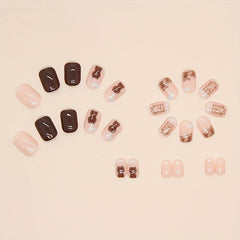 24pcs Brown Bear Press On Nails Glossy Full Cover False Nails