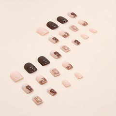 24pcs Brown Bear Press On Nails Glossy Full Cover False Nails