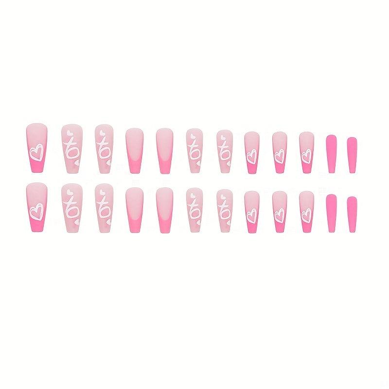 24pcs Heart French Tip Press On Nails - Glossy Finish