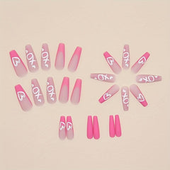 24pcs Heart French Tip Press On Nails - Glossy Finish