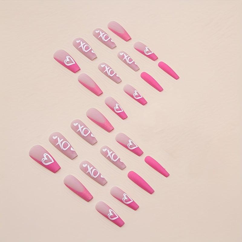 24pcs Heart French Tip Press On Nails - Glossy Finish