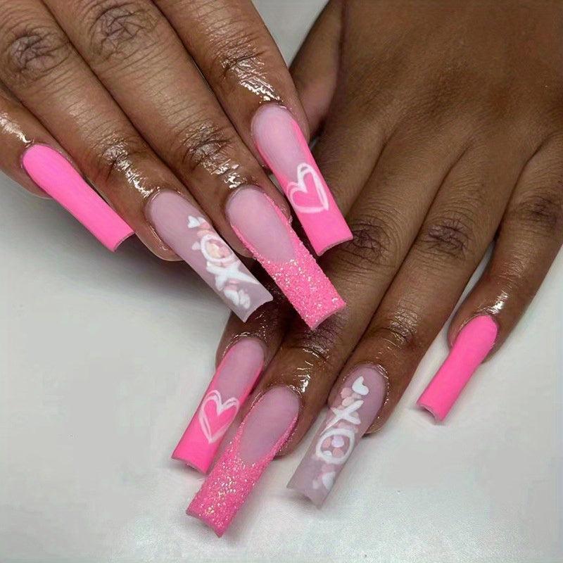 24pcs Heart French Tip Press On Nails - Glossy Finish