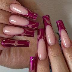 Sparkling French Ballet Press On Nails Rhinestone Coffin Glue Women's Nails