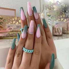 Sparkling French Ballet Press On Nails Rhinestone Coffin Glue Women's Nails